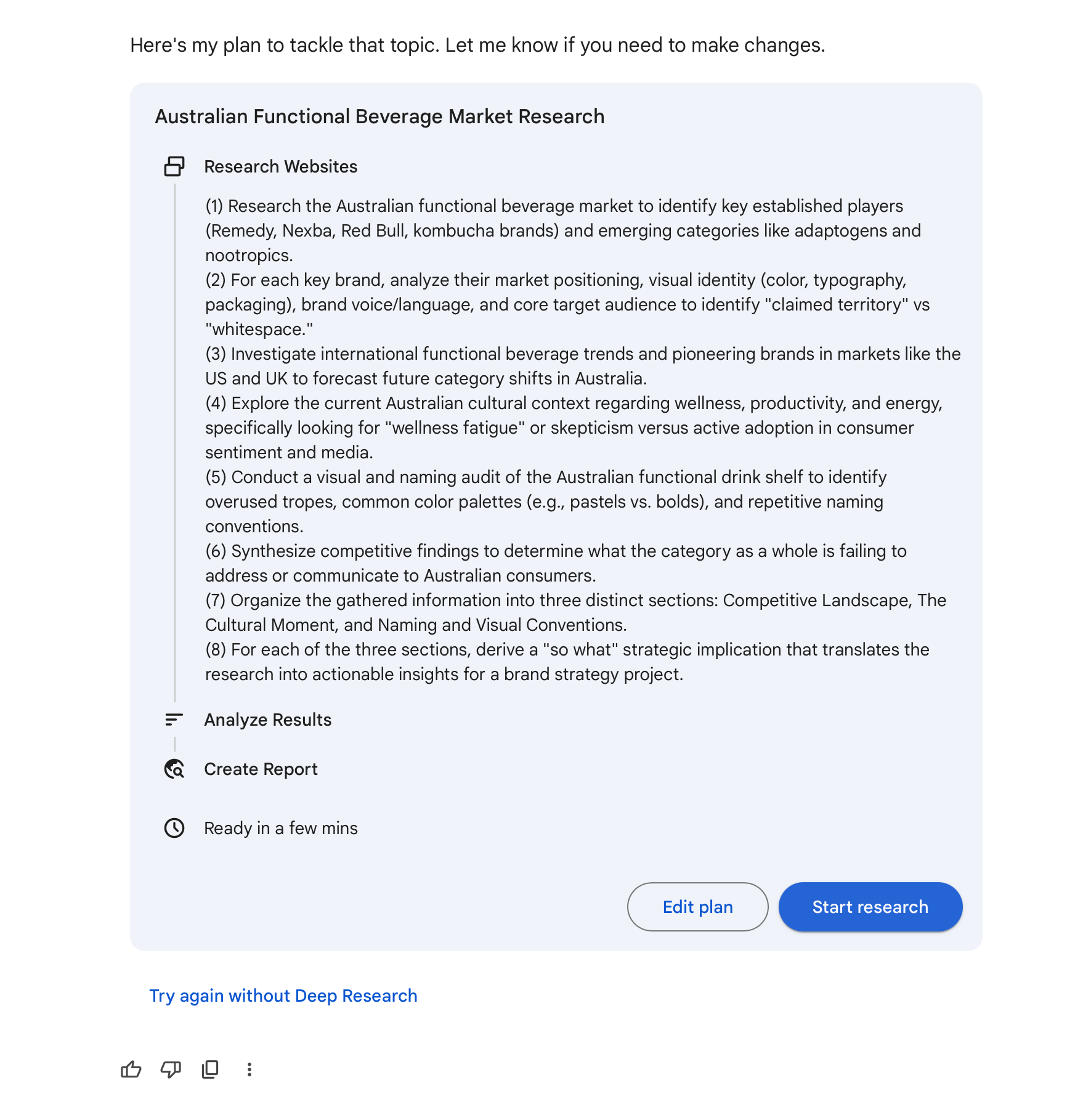 Gemini generates a research plan and starts working