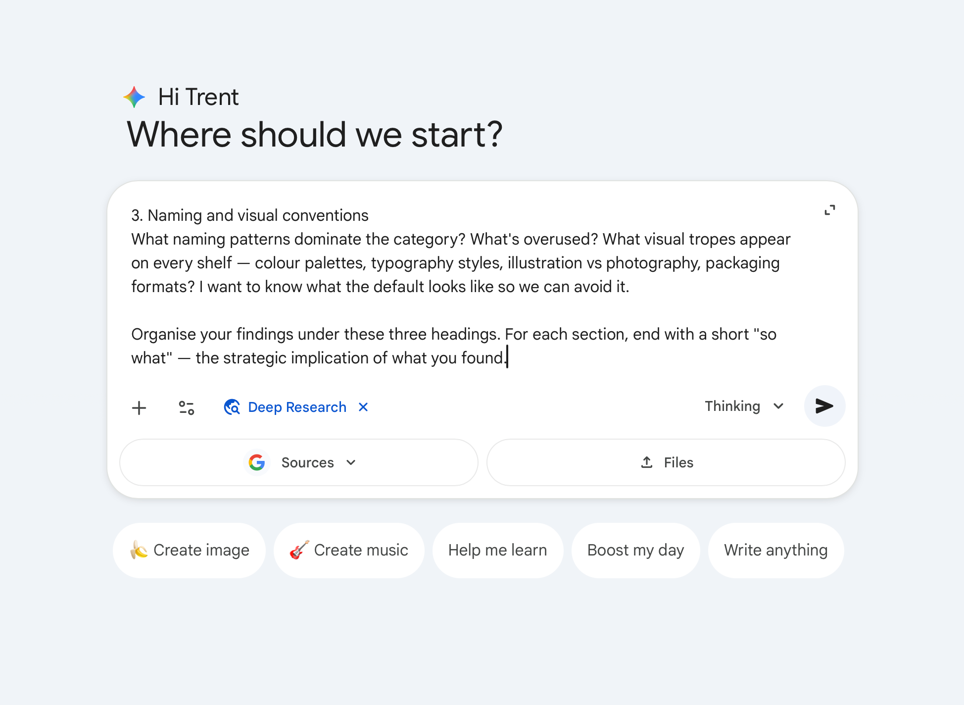 Type your research prompt with Deep Research enabled
